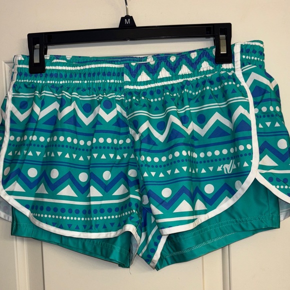 Varsity Spirit Turquoise Geometric Women's Athletic Shorts L lined - Picture 2 of 6